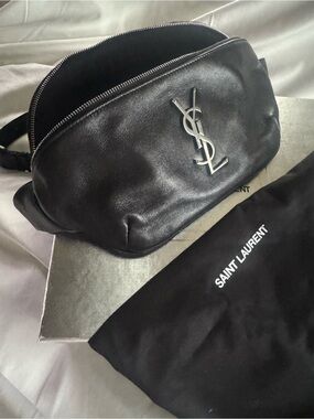 Saint Laurent Black Leather YSL Logo Belt Bag